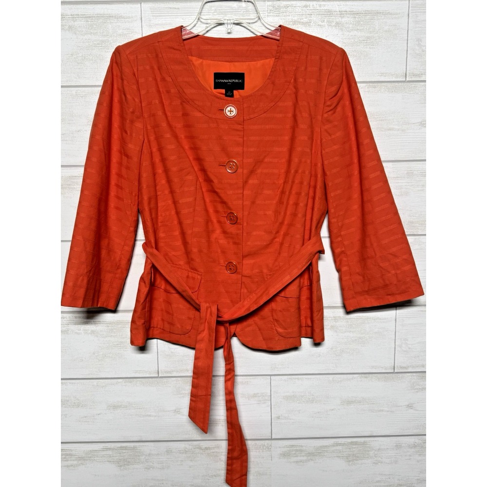 Banana Republic Factory Womens Sz 10 Orange Belted Jacket Blazer Top Button